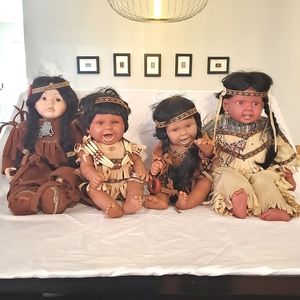 Vintage Native American Indian Doll Collectible Traditional Garb Beaded Necklace